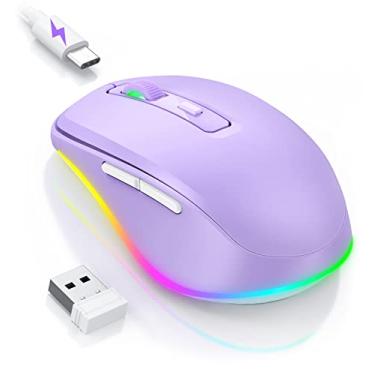 Imagem de Mouse sem fio PEIOUS com movedor integrado, com LED, recarregável, para laptop, com movimentos aleatórios indetectáveis que mantêm o computador ativo (roxo)