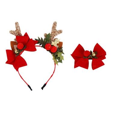 Imagem de FRCOLOR 2 peças de faixa de cabeça de chifre de Natal de rena para meninas, argola de cabelo de rena, laço de Natal, grampo de cabelo com glitter, chifres de glitter, pano para decorar alces