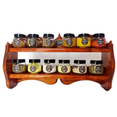 Imagem de Organizadores de Temperos e Nicho de Cozinha em Madeira com 12 Potes c
