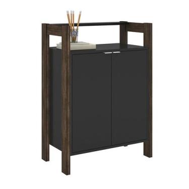 Imagem de Armário Baixo Multiuso 2 Portas 65x90,5x35,5 cm Preto/Nogal - Tecnomob