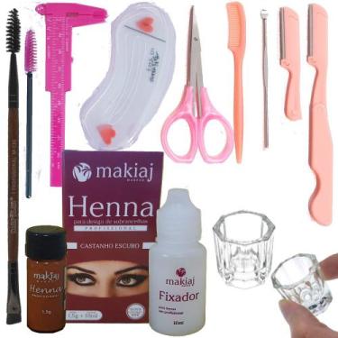 Imagem de Kit Design Sobrancelha Profissional Henna makiaj paquimetro navalha te
