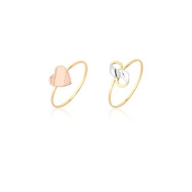 Imagem de Kit Conjunto 2 Anéis Infinito E Coração Ouro 18k Puro Rosé - MAEHLER J