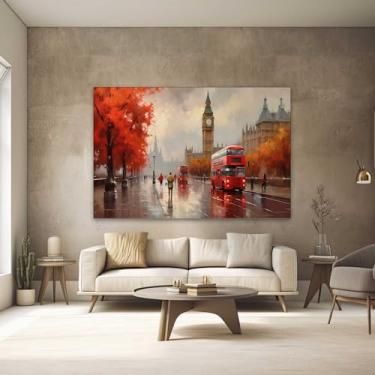 Imagem de Quadros Decorativos para Quarto Sala 40x60 Londres Arte Pintura Vermelho Grande Escritório Hall