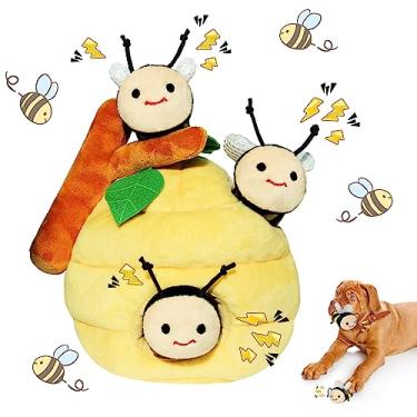 Imagem de Whaline 4 peças de brinquedos interativos para cães de abelha para tédio, pote de mel, brinquedos de esconde-esconde para filhotes, brinquedo colorido para cachorro rangido, brinquedo de mastigação
