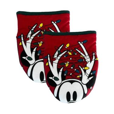 Imagem de Mickey Happy Ho Ho Holiday, Mini luvas de forno de cozinha com tema natalino, 2 unidades de luvas de forno resistentes ao calor com isolamento ideal para manusear utensílios de cozinha quentes -