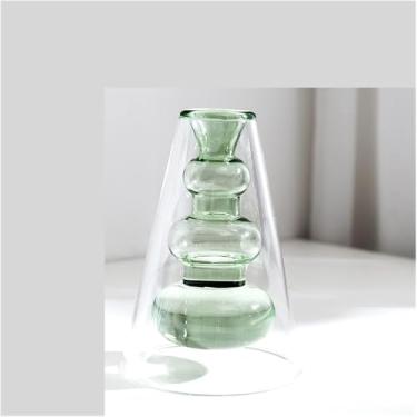 Imagem de Nordic decoração de casa vaso de vidro sala de estar decoração vaso de flores transparente casa decorações óculos decorativos presentes, luz Green-13cm