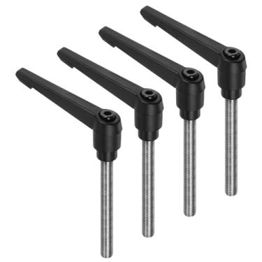 Imagem de uxcell 4 peças de alavancas de aperto, M10 x 72 mm aço inoxidável 304 roscado macho pino, alças ajustáveis, trava de liberação rápida, botões de botão de pressão de catraca, preto