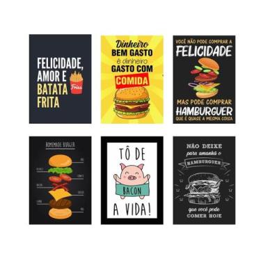 Imagem de Quadros Hamburgueria Lanchonete Lanche Kit 6 Peças 20x28cm - camaleao 