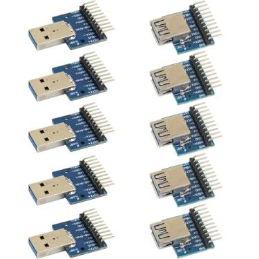 Imagem de risingsaplings 10 peças USB 3.0 placa breakout para adaptador DIP passo de 0,3 cm com pinos macho cabeçalhos (5 machos e 5 fêmeas) já soldados