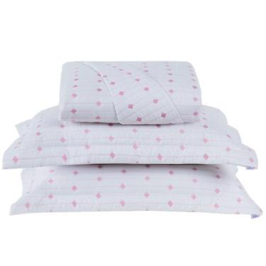 Imagem de Cobre Leito King Decor 200 Fios 3 Peças - Branco/Pink - Hipercal 100% 