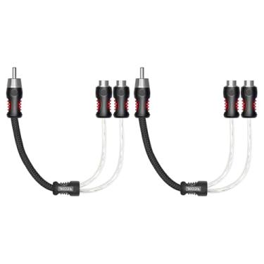 Imagem de Recoil PCI1M Par de cabos adaptador Y de áudio RCA premium, 1 macho para 2 conectores Feale, cobre 100% livre de oxigênio, blindagem dupla com redução de ruído