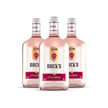 Imagem de Gin Doce Rock's Strawberry 995ml - Kit 3 Garrafas de Gin Doce Rocks Mo