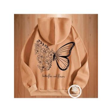 Imagem de Moletom Feminino  Borboleta Blusa de Frio Estampado Costas com Bolso C