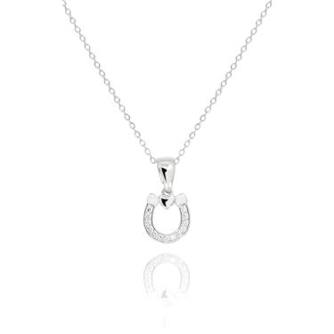 Imagem de MUSEQVE Colar feminino com pingente de ferradura da sorte banhado a ouro 14K • Cristal de zircônia cúbica fofo coração cavalo U joia com pingente • Presentes de boa sorte para aniversário [LKN-HH], 16