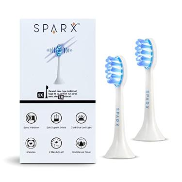 Imagem de Sparx Cabeças de substituição de escova de dentes elétrica, cabeças de escova com luz LED azul terapêutica para clareamento dental, cabeças de escova de recarga, pacote com 2, branco