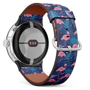 Imagem de THAZEE Pulseira de couro para relógio inteligente compatível com Google Pixel Watch 2 (2023)/Pixel Watch (2022) (flamingos rosa)