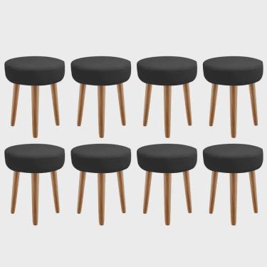 Imagem de Kit 08 Banqueta Alta Julia Industrial 55cm Pé Palito Freijó Sintético Preto - Ahz Móveis