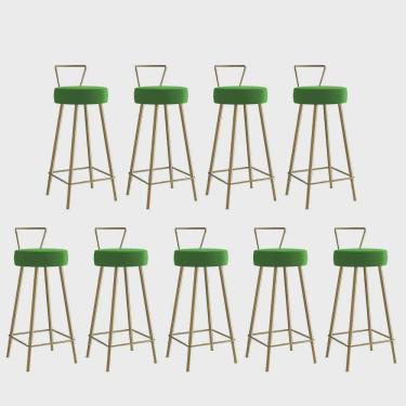 Imagem de Kit 09 Banqueta Alta Com Encosto Tais Eiffel Cozinha Bar Bistrô Ferro Dourado Corino Verde - Ahz Móveis