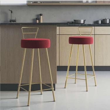 Imagem de Kit 02 Banqueta Alta Com Encosto Tina Eiffel Cozinha Bar Bistrô Ferro Dourado Sintético Vermelho - Ahazzo Móveis