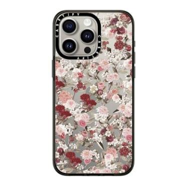 Imagem de CASETiFY Capa compacta para iPhone 15 Pro Max [leve/1,2 m. Proteção contra quedas de grau militar/fina] - Vintage Flower Monday - Preto transparente