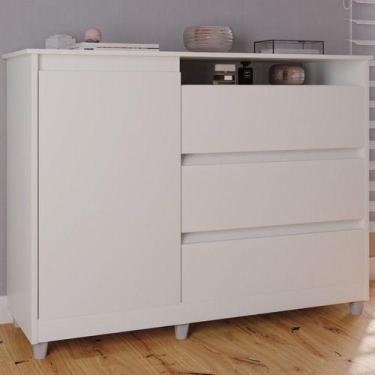 Imagem de Cômoda Quarto 3 Gavetas 1 Portas Branco Sky - Lukaliam, Branco