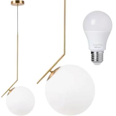 Imagem de Gimpo, Luminária Pendente Jabuticaba 45cm Angular Globo Vidro 15cm Teto Gimpo KJDD-E-059-12 + 1 Lâmpada LED 12W COR:DOURADO