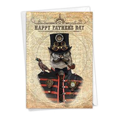 Imagem de NobleWorks - 1 cartão engraçado do dia dos pais para pai, pai, papai, padrasto com envelope - Cartão de notas de humor - Gato Steampunk C6554AFDG