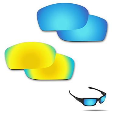 Imagem de Fiskr Lentes polarizadas de substituição para óculos de sol Oakley Fives Squared (OO9238) com revestimento antiarranhões, água salgada e antipoeira (azul gelo e ouro 24 quilates)