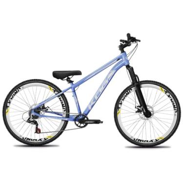 Imagem de Bicicleta Aro 26 Rebaixada Freeride para Grau, Quadro em Alumínio, Relação 1x7, Aros Vmaxx Coloridos, Pedivela 34D, Suspensão 80mm,Azul Zimbro Branco