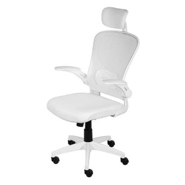 Imagem de Cadeira Escritório Giratória NR-17 Presidente Bogotá Or Design Tela Mesh Branca Base Branco Rodízio