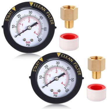 Imagem de Frienda 2 peças de montagem traseira de medidor de pressão de filtro de piscina 0-60 psi, medidor de pressão de filtro de piscina com mostrador de 5 cm com caixa configurável NPT de 1/10.2 cm e