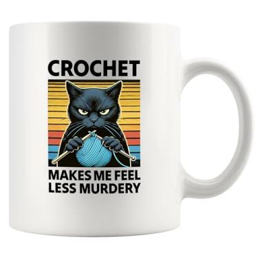 Imagem de Crochê Makes Me Feel Less Murdery Crocheting Gifts Knitting Crafting Knitters Crocheters Crafters Yarn Lovers Gifts For Women Grandma Mom Auntie Coffee Ceramic Mug 325 ml Branco