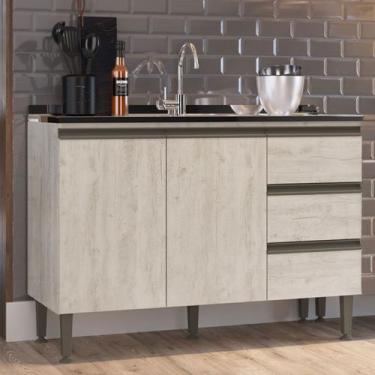 Imagem de Balcão de Cozinha Greta 2 Portas 3 Gavetas Crema - Irm Móveis, Bege, M