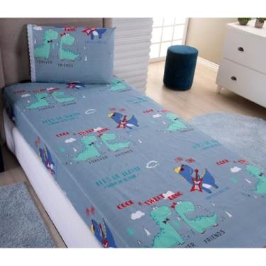 Imagem de Kit Jogo De Lençol Solteiro Com Elástico 2 Peças(Dino Friends)