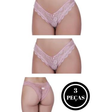 Imagem de Kit 3 Calcinha de Renda Tanga Elástico Lingerie Confortável - c3 KIT 3