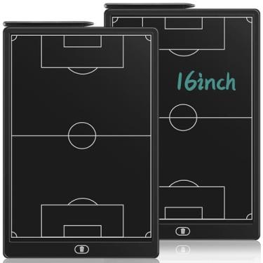 Imagem de Tellegloww Pacote com 2 placas eletrônicas de treinamento de futebol LCD de 40,6 cm com caneta stylus leve para treinadores, placa de treinamento de futebol reutilizável apagável para equipamentos de
