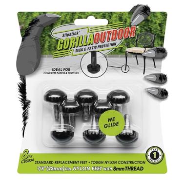 Imagem de Slipstick Niveladores De Móveis Ajustáveis Gorilla Outdoor (Pacote Com 8), Parafusos À Prova Intempéries Para Cadeiras, Mesas E Pés, Deslizamento Esférico Nylon 7/8", Rosca M8