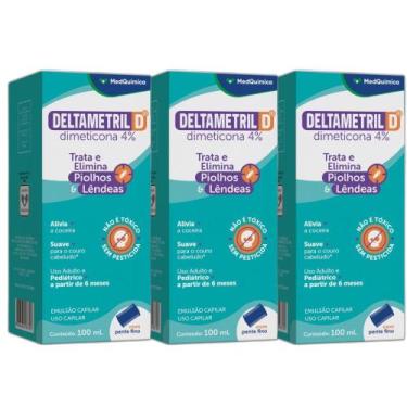 Imagem de kit com 3 Deltametril D 4% MedQuímica 1 Frasco de 100mL de Emulsão Cap
