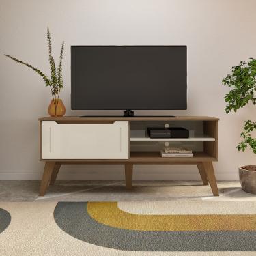 Imagem de Rack para TV até 60 Polegadas 1 Porta com Pés Lótus Artely - Cinamomo/Off White