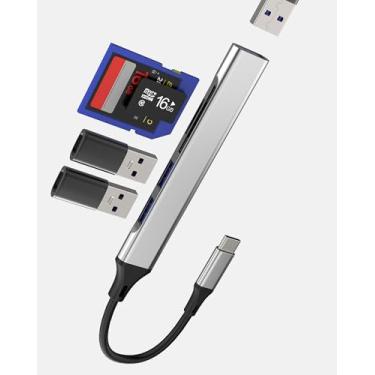 Imagem de USB C HUB (5 em 1) adaptador USB 3.0 leitor de cartão SD para Apple para iPhone 16 15 Pro Max tipo C Docking Station, câmera digital micro SD TF dongle de memória para iPad, laptop, Android, MacBook