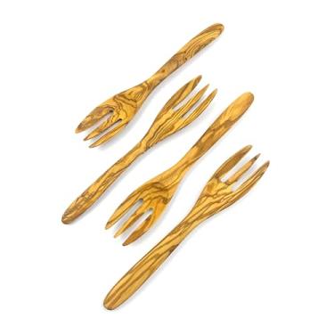 Imagem de WONDERFUL Garfo Maravilhoso 100% Natural De Madeira Oliveira, 7" Para Comer, Talheres Artesanais Reutilizáveis, Sobremesa Perfeita, Seguro E Não Tóxico Crianças (Garfo: 4 Peças)