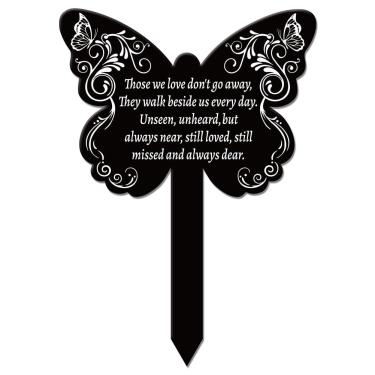 Imagem de GLOBLELAND Estaca de jardim memorial de videira em forma de borboleta para cemitério estaca de acrílico à prova d'água para túmulo de simpatia para cemitério de quintal