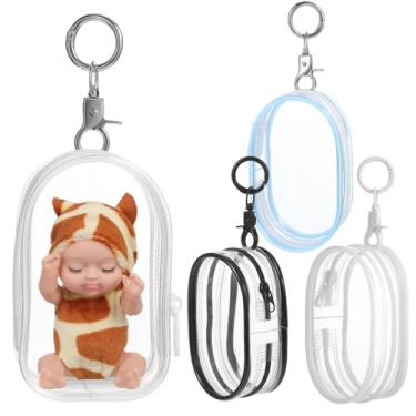 Imagem de KESYOO 4pcs Clear Figure Display Bags with Keychain for Small Doll Storage Transparent Doll Organizers for and Maintenance Zippered Pouches for Collectibles