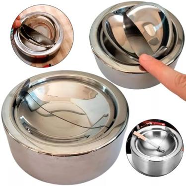 Imagem de Cinzeiro Inox Anti-cheiro Anti-vento Sem Fumaça Reservatorio Anti Fumaça Com Tampa Giratória Não Deixa Cheiro Metal Anticheiro Cromado Sem Odor