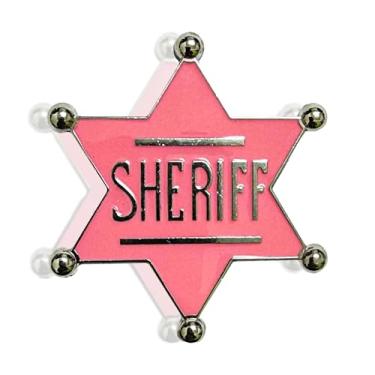 Imagem de Crachá de xerife rosa | Emblema de polícia rosa | Emblema de xerife de vaqueira rosa | Acessório de fantasia de emblema de xerife rosa | 6 cm A x 5 cm | Rosa/Prata, Small, Metal, Sem Pedra Preciosa