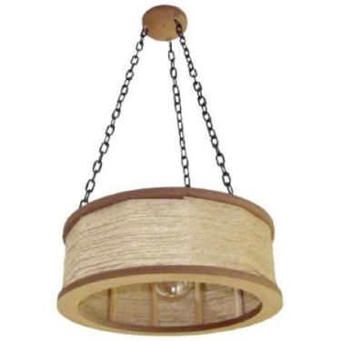 Imagem de Luminária Lustre Pendente Rústico Retro Madeira Sisal 60Cm