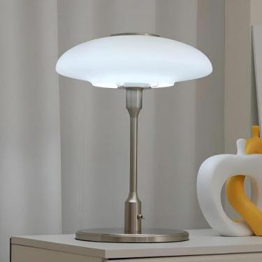 Imagem de ZeniLife Abajur de mesa, luminária de cabeceira moderna de metal e vidro, luminária de mesa decorativa, luminária de mesa para sala de estar, quarto, sala de estudo, 30 x 40 cm, cromo e branco