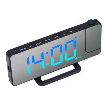 Imagem de aqxreight Despertador de Projeção de Espelho Digital de 7,4 Polegadas Com Tela RGB, Carregamento USB Duplo e Sensor de Luz Automática (Capa preta)