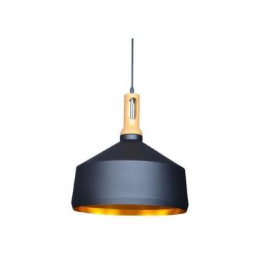 Imagem de Pendente Gold 1 Lâmp 33cm Preto e Dourado Detalhe Madeira - Lumavi