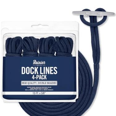 Imagem de Linhas de doca – Pacote com 4 Linhas de ancoragem de nylon trançadas premium de 30,5 cm x 9,5 cm, linhas de ancoragem com ilhós de 30,5 cm – Corda de barco – Azul marinho – Rainier Supply Co